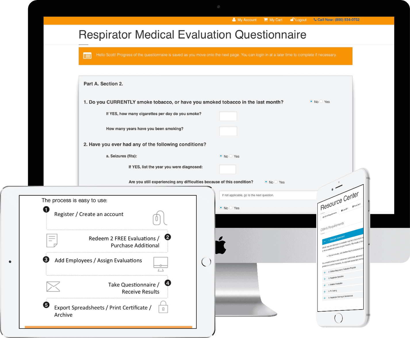 Respirator Medical Evaluation Questionnaire and Resource Center Screenshots