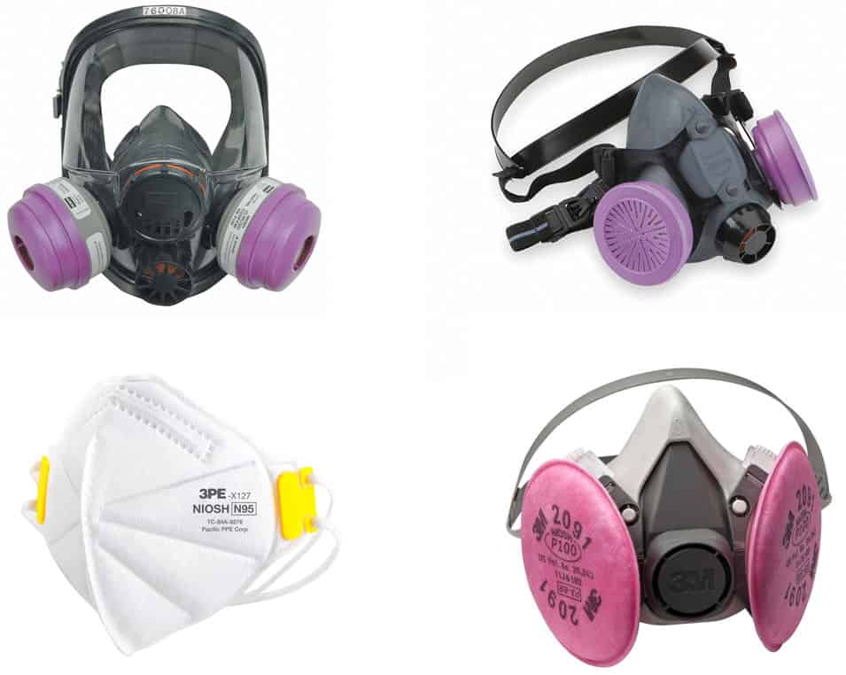 Respirator Mask Types - fullface, halfmask, disposal filtering respirator masks